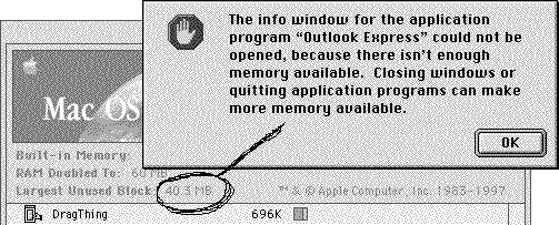 [The info window for the application Outlook Express could not be opened, because there isn't enough memory available. (V pozad okno informac o systmu k, e je volnch 40,3 MB]