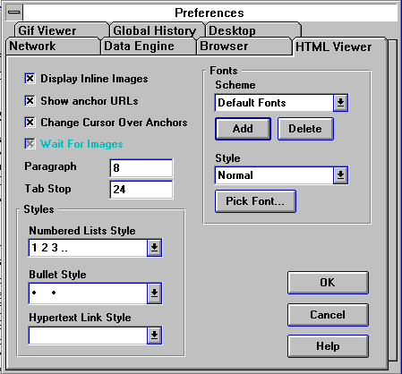 dialogove okno Preferences